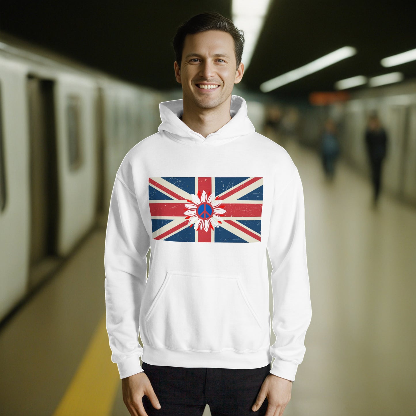 UK Peace Flower Flag - Unisex Hoodie